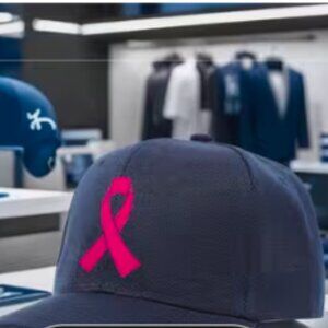 Navy blue cap with breast  cancer symbol "Ribbon " in red